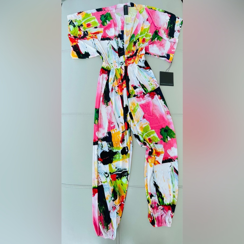 NWT! Norma Kamali 
Rectangle Jog Jumpsuit 
in WATERMELON SPLASH
Size XXS/32